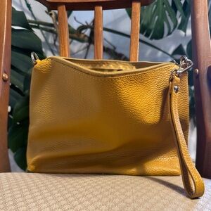Italian Leather Zipper Bag Pouch - Mustard
